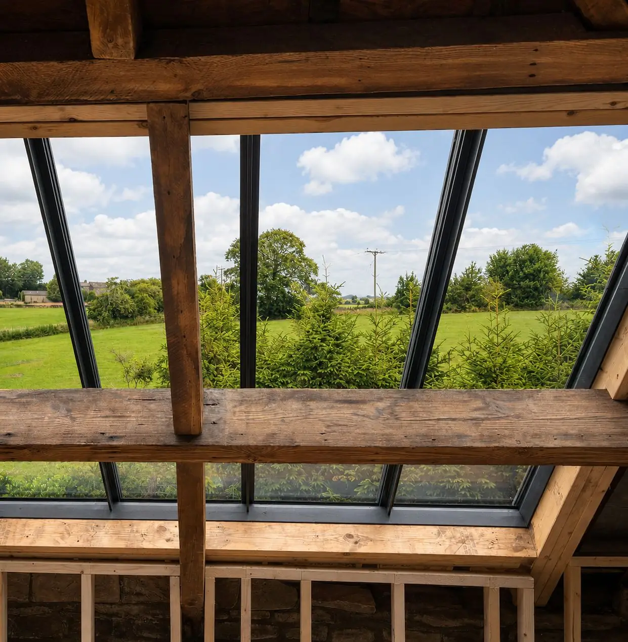 Structural oak framing and rooflights over the remodelled top floor